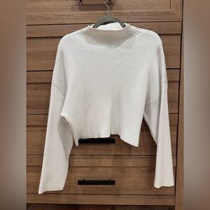 Truth by Republic Cream Ribbed Cropped Mock Neck Sweater - Size S